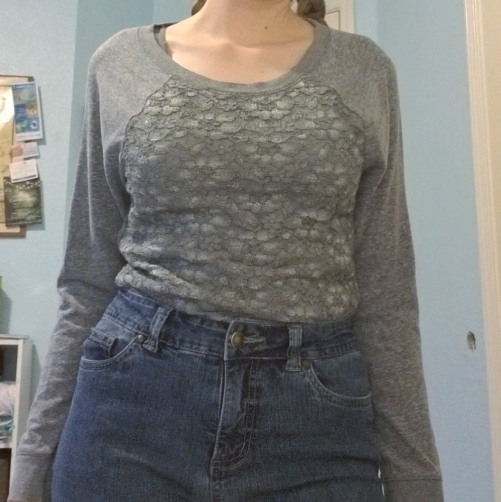 Gray lace flower top